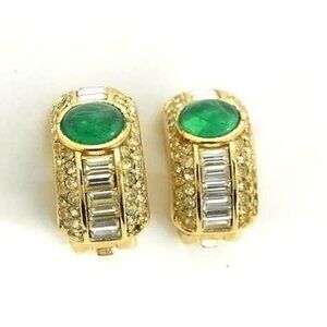 Christian Dior Accessories Earrings Goldish & Greenish Metal Rhinestones